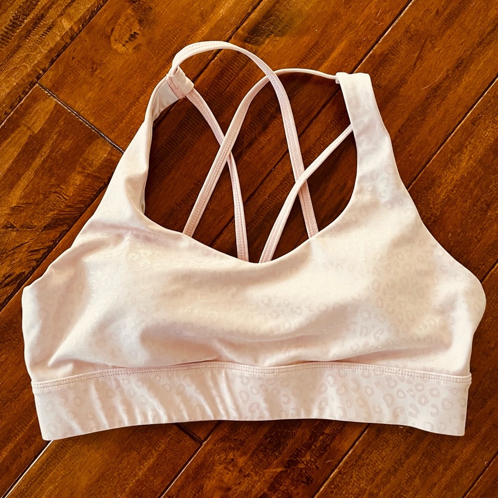 Zyia pink metallic leopard strappy bra.  Beautiful reflective design.